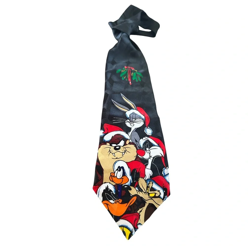 Vtg 1996 Black Looney Tunes Mania Christmas Tie Bugs Bunny Taz Daffy Sylvester